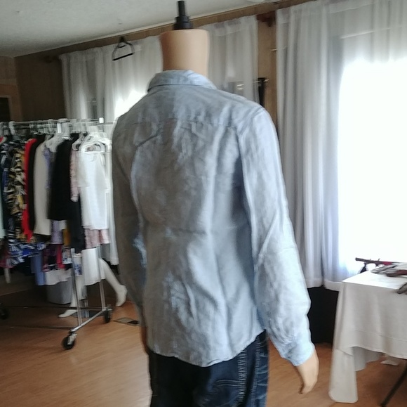 Frank & Eileen Paul Blue Linen Button Down Shirt - Picture 6 of 7